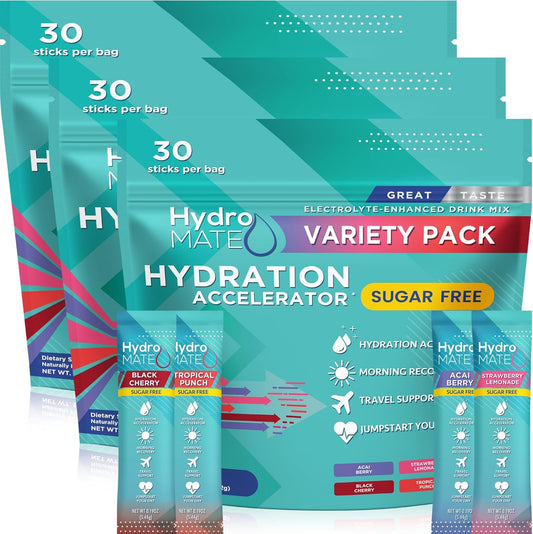 90 Count NatureWorks HydroMATE Electrolytes Powder Sticks with Vitamin C - Sugar Free Keto Party Favors Hydration Packets Variety Pack