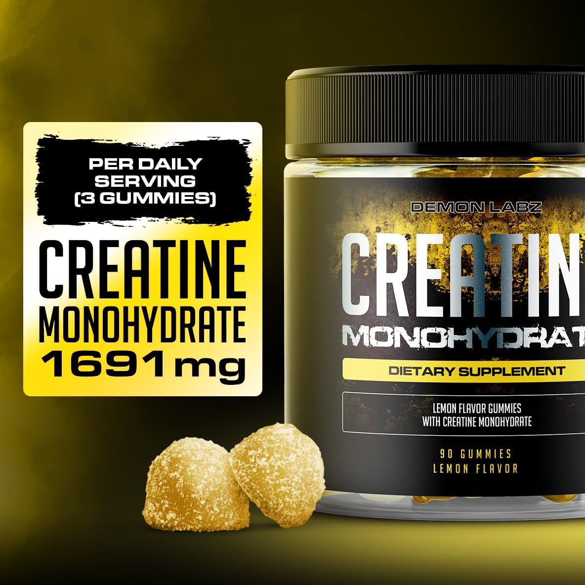 90 Count (Pack of 3) Lemon Flavored Creatine Monohydrate Gummies by Demon Labz