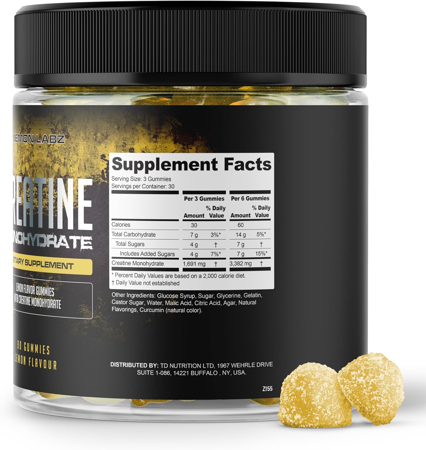 90 Count (Pack of 3) Lemon Flavored Creatine Monohydrate Gummies by Demon Labz