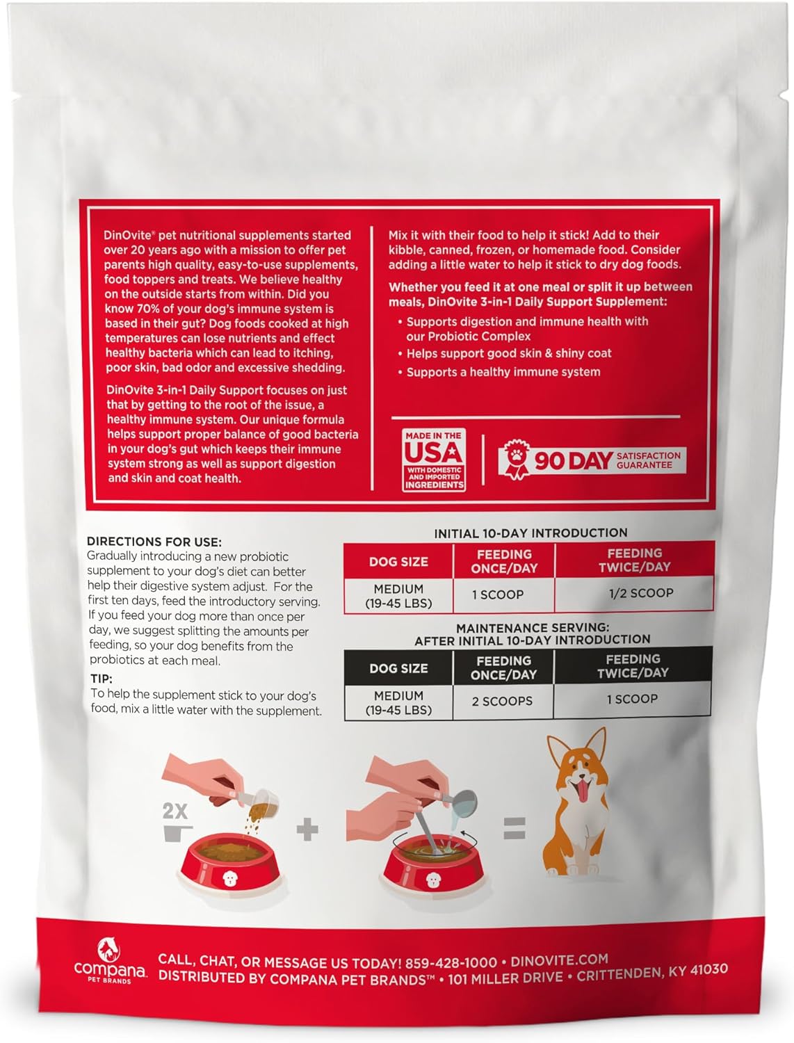 90-Day Supply of Dinovite Dog Probiotics for Medium-Sized Dogs (18-45 lbs) - Promotes Healthy Immune System & Digestive Health, Hot Spot Relief