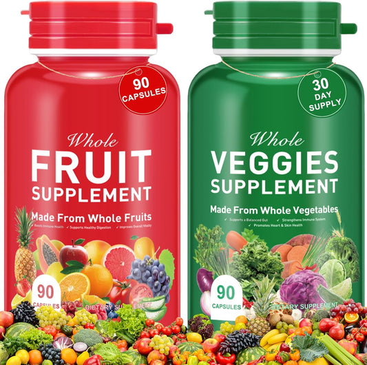 90 Fruit & 90 Vegetables High Fiber Supplement for Immunity, Gut Health, and Energy - Vegan Superfood Formula