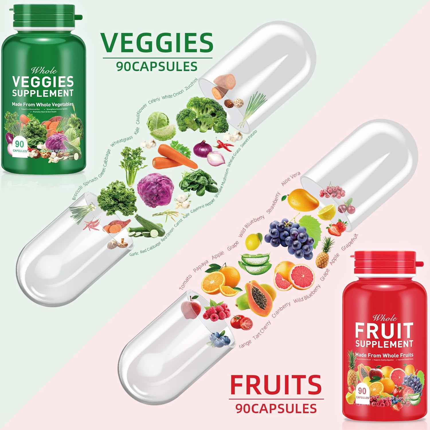 90 Fruit & 90 Vegetables High Fiber Supplement for Immunity, Gut Health, and Energy - Vegan Superfood Formula