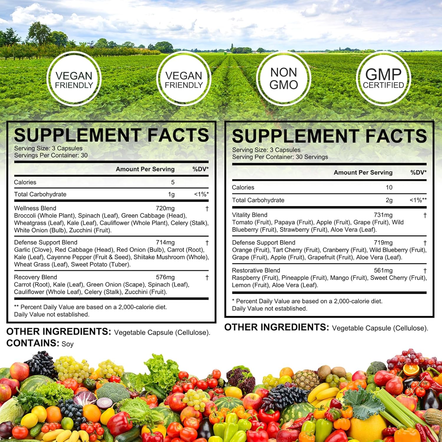 90 Fruit & 90 Vegetables High Fiber Supplement for Immunity, Gut Health, and Energy - Vegan Superfood Formula