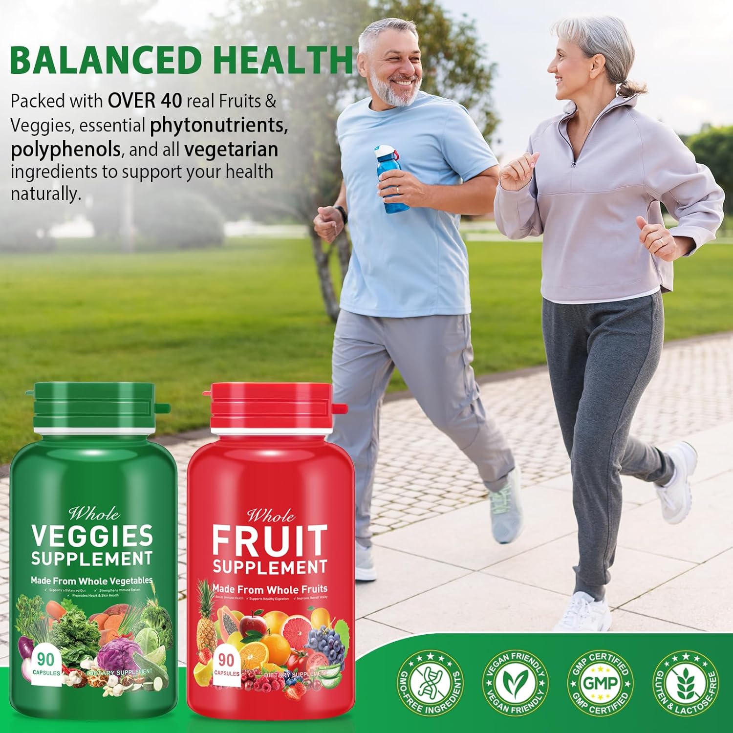 90 Fruit & 90 Vegetables High Fiber Supplement for Immunity, Gut Health, and Energy - Vegan Superfood Formula