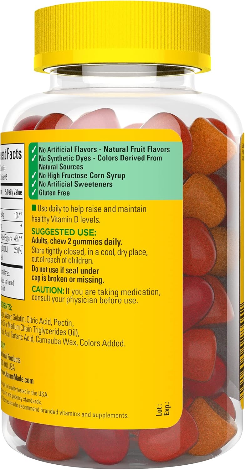 90 Nature Made Vitamin D3 Gummies for Bone, Teeth, Muscle, and Immune Health Support - 2000 IU per Serving, 45 Day Supply