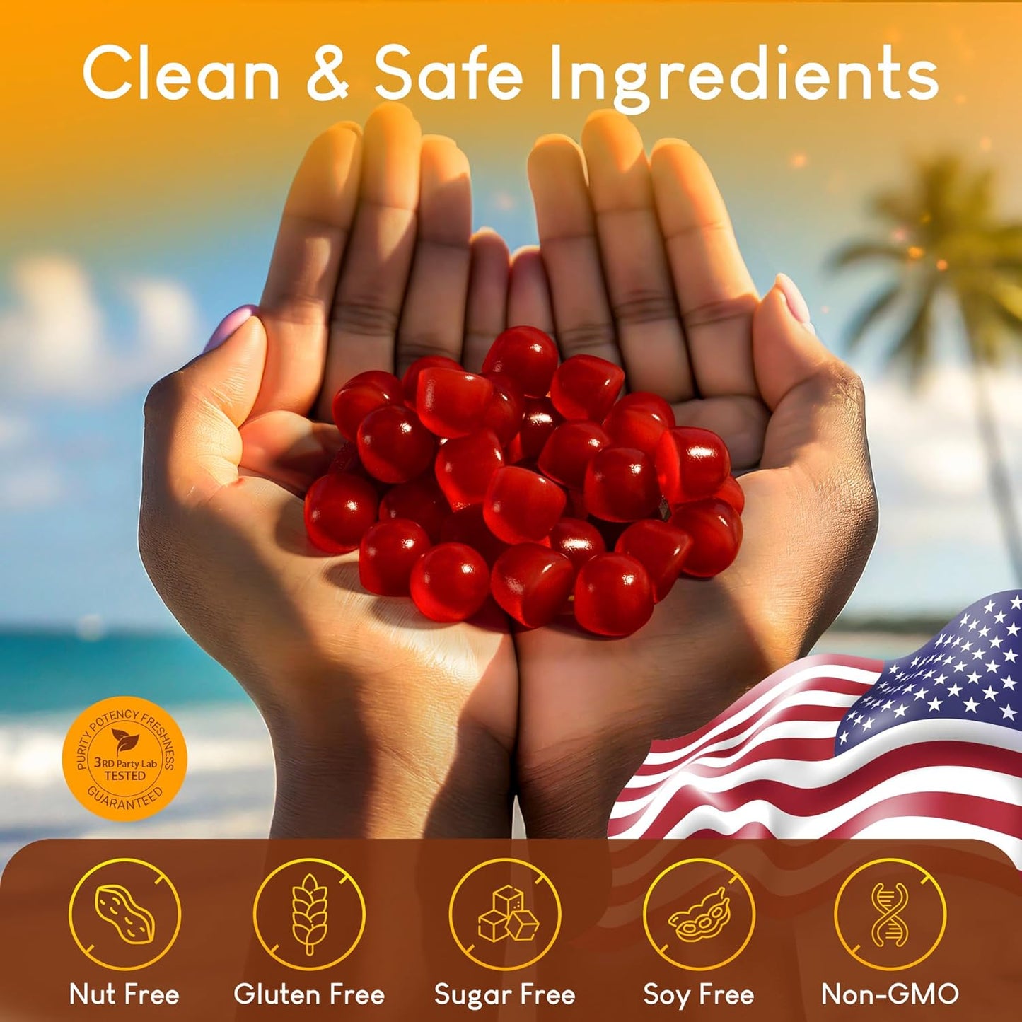 90 Potent 500mg Sugar-Free Marine Collagen Gummies for Hair, Skin, Nails - Orange Flavor, Gluten Free & Non-GMO
