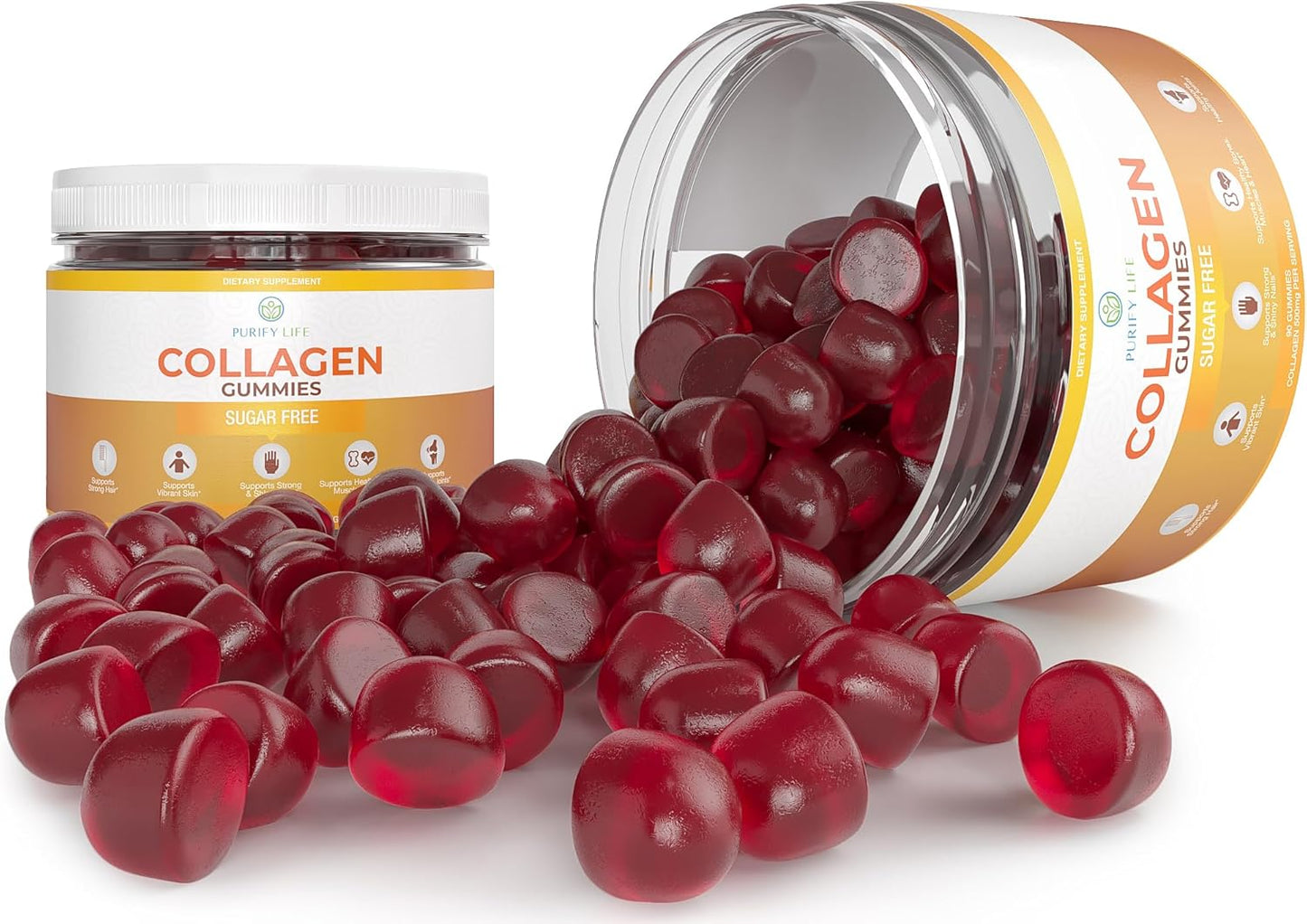 90 Potent 500mg Sugar-Free Marine Collagen Gummies for Hair, Skin, Nails - Orange Flavor, Gluten Free & Non-GMO
