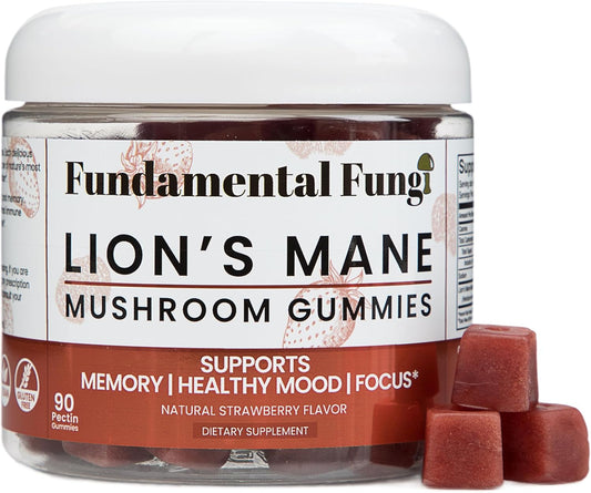 90 Servings of Organic Lion's Mane Mushroom Gummies for Brain Health, Focus, Clarity, and Memory | Adults Supplement