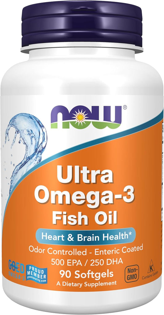 90 Softgels NOW Foods Ultra Omega-3 Supplements, Molecularly Distilled and Enteric Coated