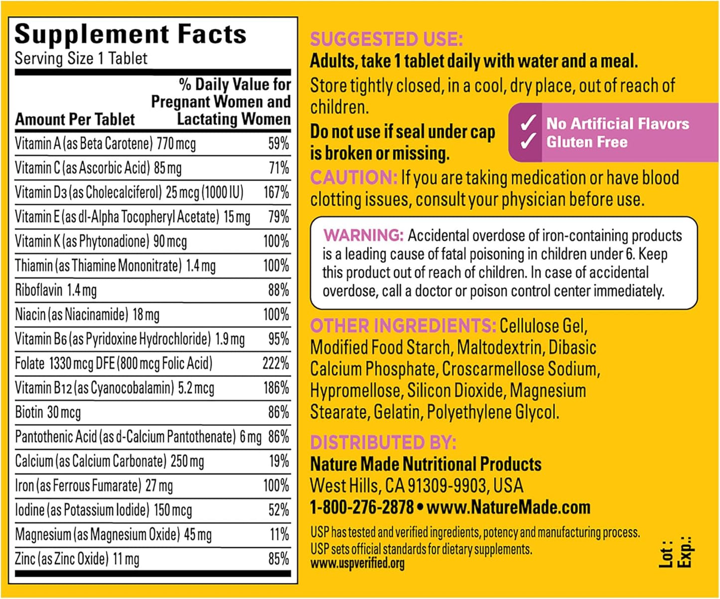 90 Tablets Nature Made Prenatal Multivitamin with Folic Acid for Daily Nutritional Support