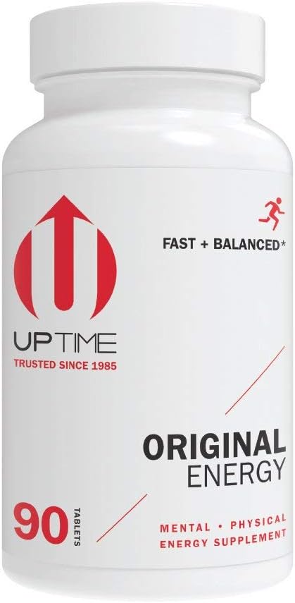 90 UPTIME Caffeine Pills with Natural Ingredients - 200mg per Serving - Energy Tablets with Vitamin C, CoQ10, and Ginseng - Zero Calories