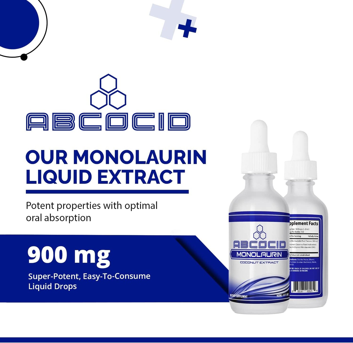900 mg Monolaurin Liquid Extract - 4.8 Oz, 158 Servings, Made in USA - Quick Absorption, Potent Ingredients - Non-GMO, GMP Certified