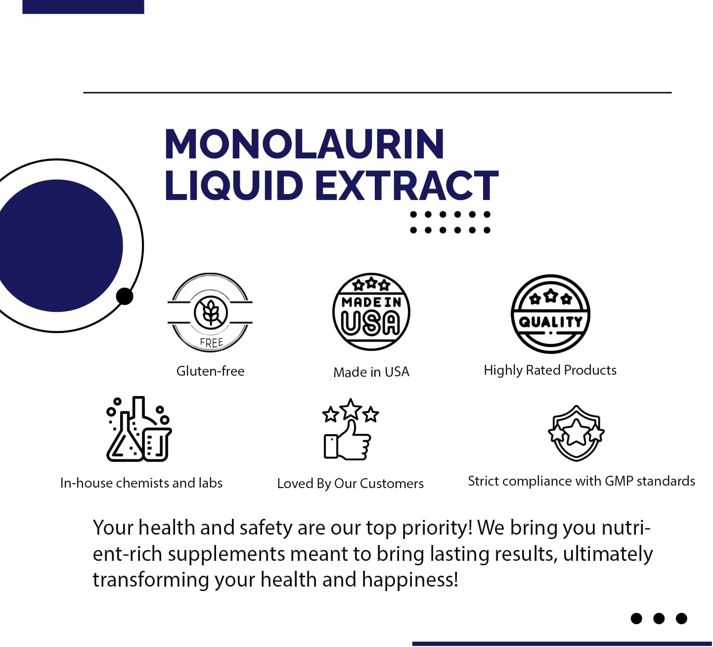 900 mg Monolaurin Liquid Extract - 4.8 Oz, 158 Servings, Made in USA - Quick Absorption, Potent Ingredients - Non-GMO, GMP Certified