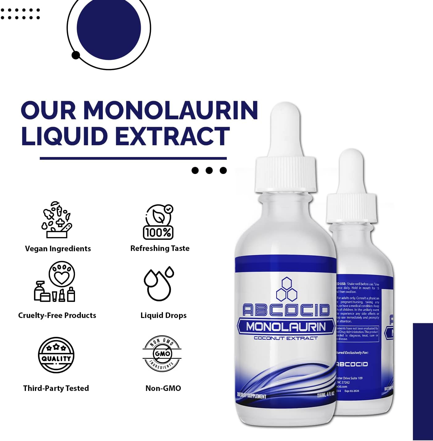 900 mg Monolaurin Liquid Extract - 4.8 Oz, 158 Servings, Made in USA - Quick Absorption, Potent Ingredients - Non-GMO, GMP Certified