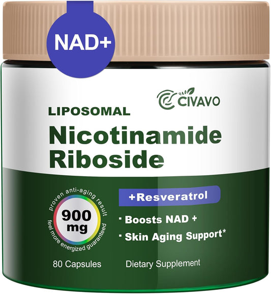 900MG Civavo NAD+ Supplement with Nicotinamide Riboside, Liposomal Resveratrol, and Quercetin for Vitality & Cognitive Function