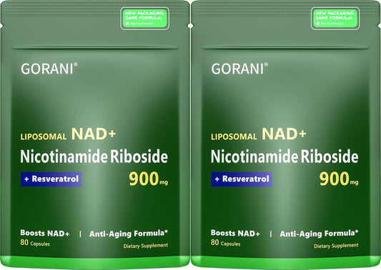 900MG Gorani NAD+ Supplement with Nicotinamide Riboside, Resveratrol, Quercetin - Boosts Energy & Antioxidant Defense - 80 Capsules