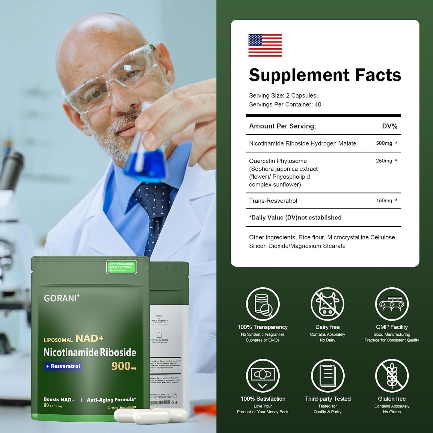 900MG Gorani NAD+ Supplement with Nicotinamide Riboside, Liposomal Resveratrol, and Quercetin - Enhanced MNM Resveratrol Formula for Vitality & Cognitive Function (3-Pack)