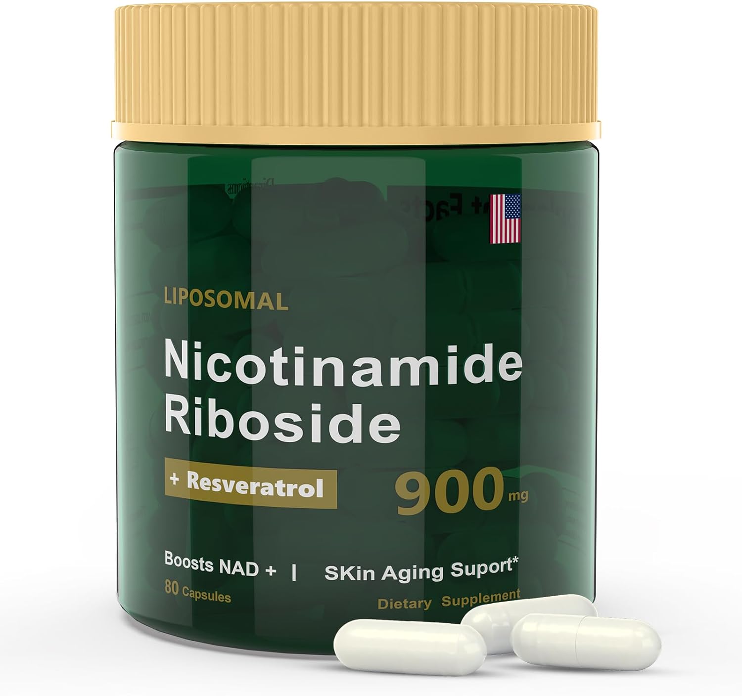 900mg Komzlait NAD Nicotinamide Riboside Resveratrol Supplement - 80 Capsules
