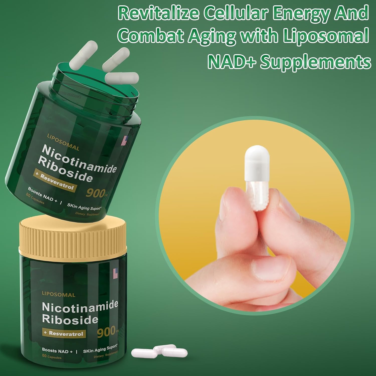 900mg Komzlait NAD Nicotinamide Riboside Resveratrol Supplement - 80 Capsules