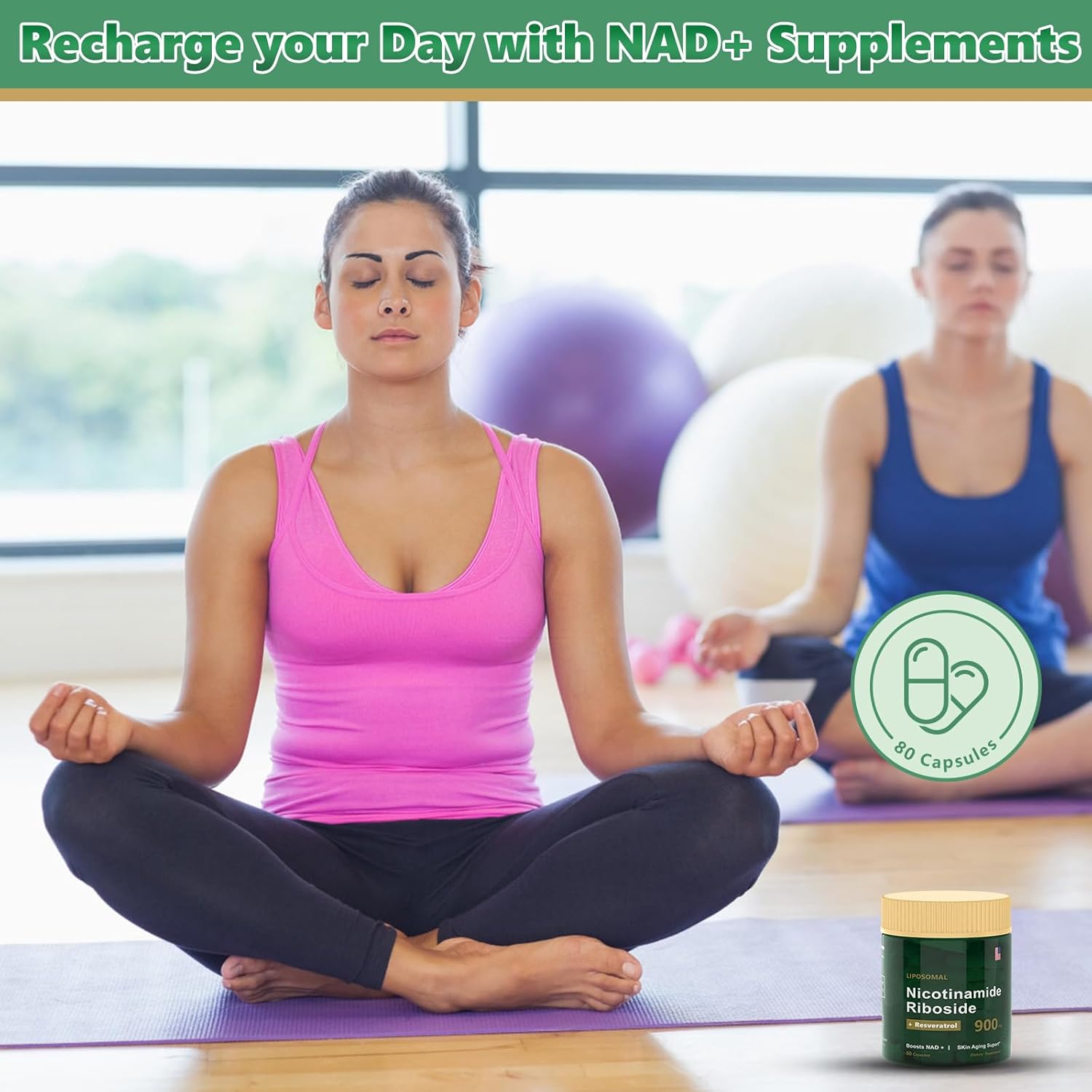 900mg Komzlait NAD Nicotinamide Riboside Resveratrol Supplement - 80 Capsules