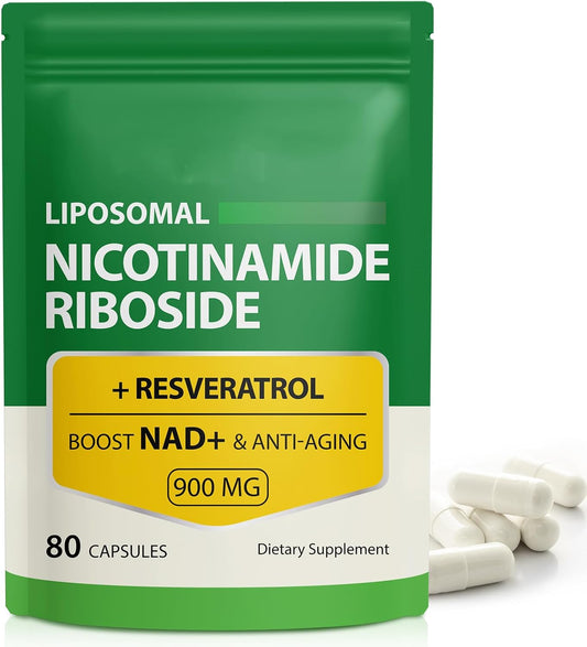 900mg Liposomal NAD Supplement with Resveratrol for Muscle, Brain, and Energy - 80 Capsules (Pack of 1) - Alternative to NMN Supplement for Men and Women