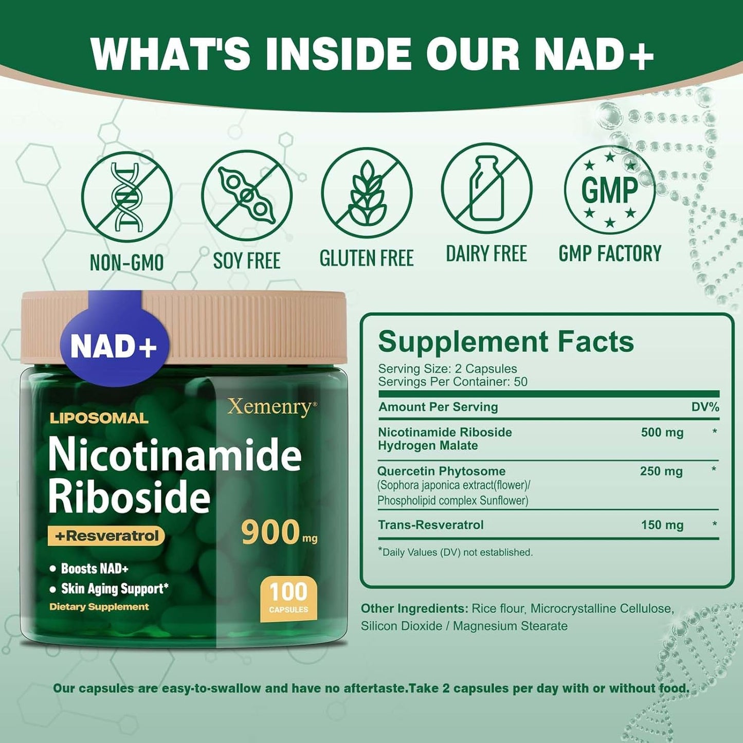 900mg Liposomal Nicotinamide Riboside for Anti-Aging, Energy & Focus - 100 Capsules, 50 Day Supply - NAD+ Supplement Alternative