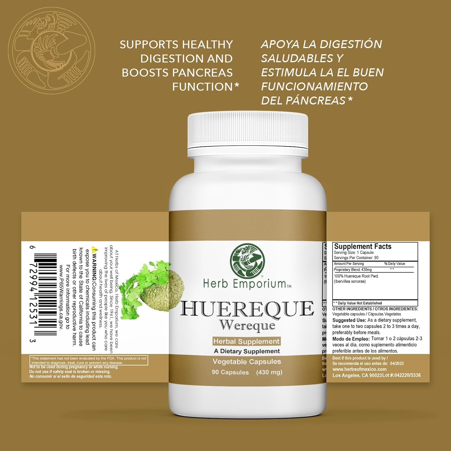 90ct. Huereque Capsules from Herbs of Mexico - Natural herbal supplement for various health benefits