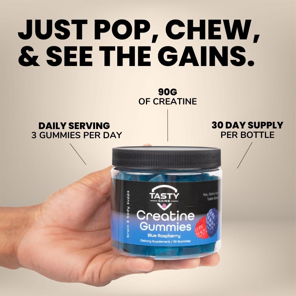 90g Creatine Infused Gummies - Vegan & Non-GMO, 1g Creatine Monohydrate Per Gummy, Made in USA - Muscle Building & Strength Boost for Men & Women