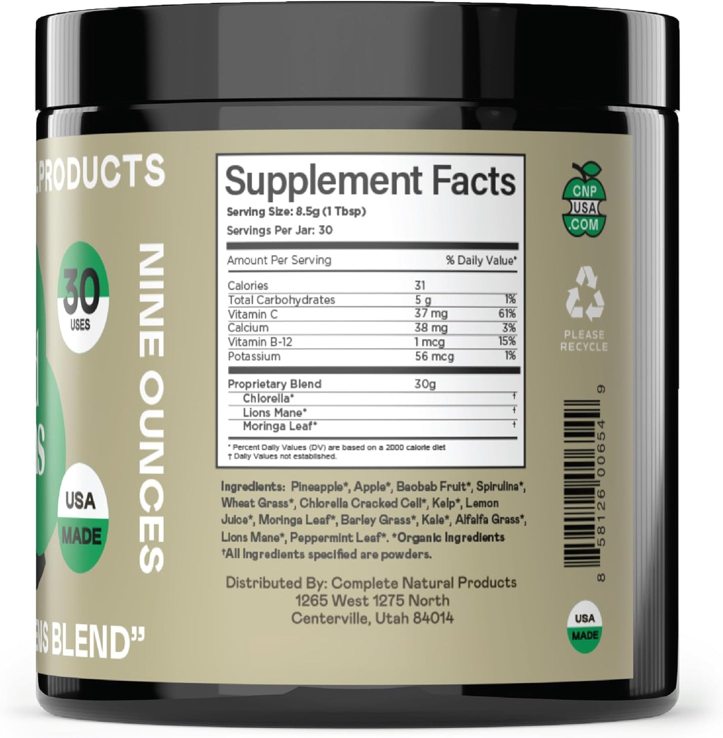 9oz Good Greens Superfood Powder - Complete Natural Healthy Greens Blend - 30 Servings