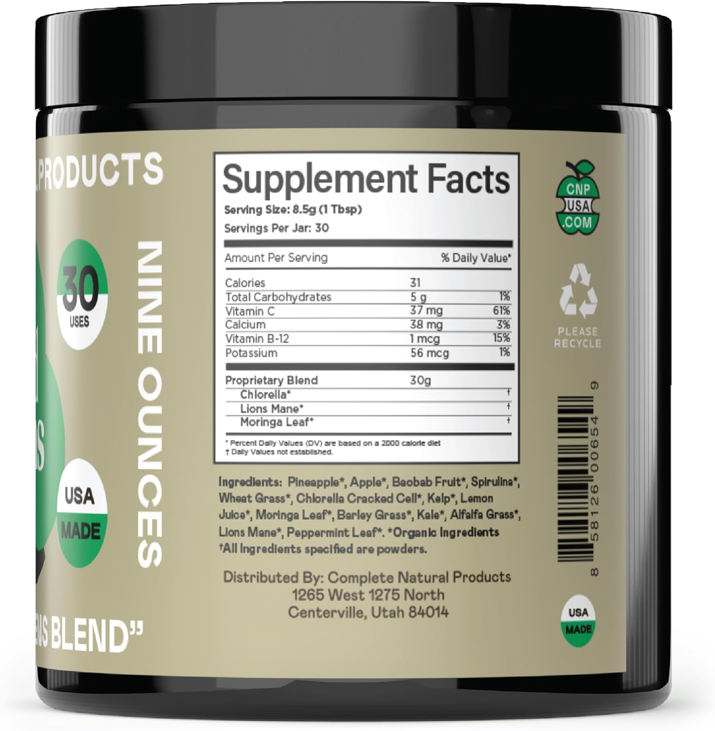9oz Good Greens Superfood Powder - Complete Natural Healthy Greens Blend - 30 Servings