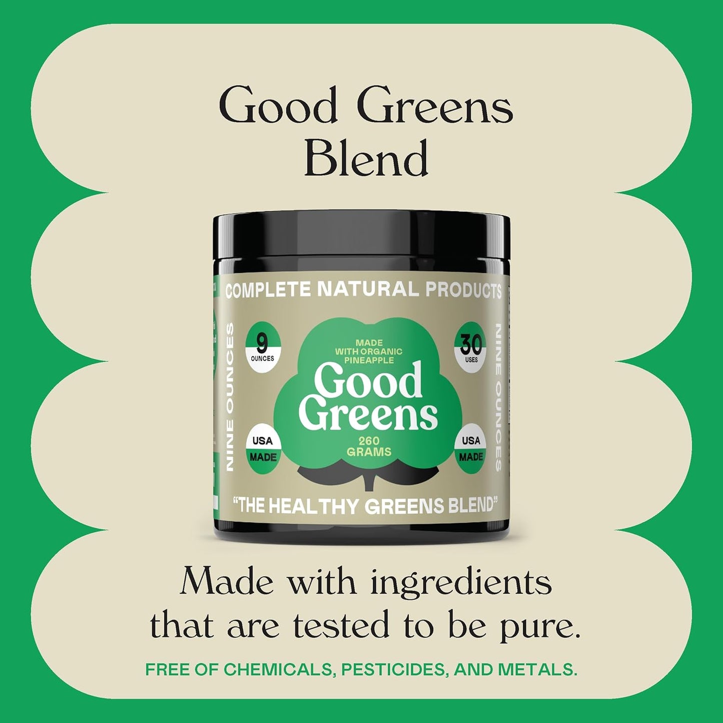9oz Good Greens Superfood Powder - Complete Natural Healthy Greens Blend - 30 Servings