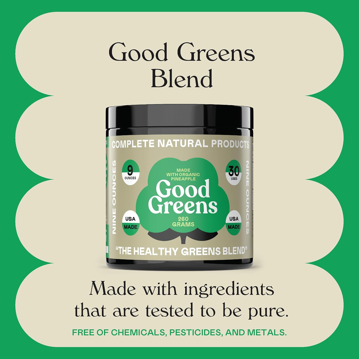 9oz Good Greens Superfood Powder - Complete Natural Healthy Greens Blend - 30 Servings