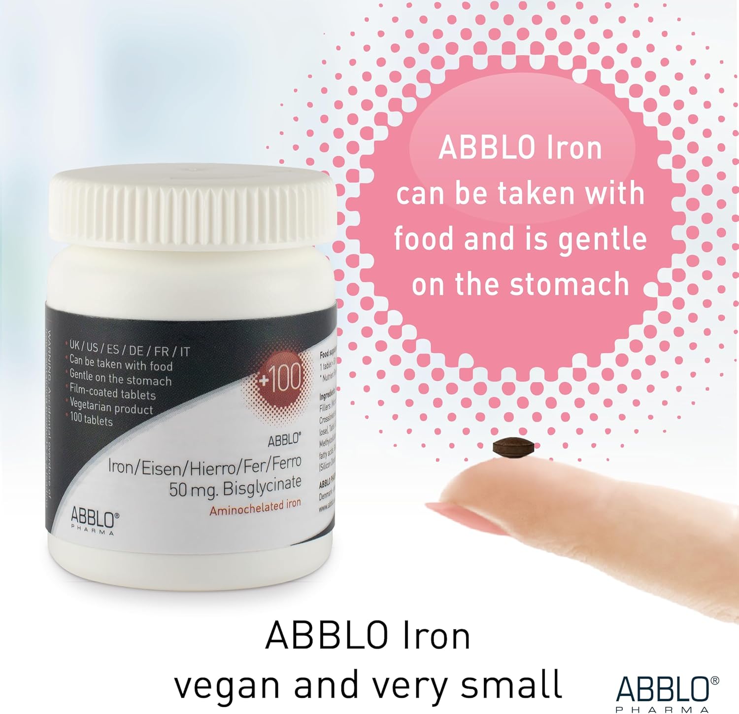 ABBLO PHARMA Prenatal & Pregnant Iron Supplement - Gentle & Small Tablet, Bisglycinate, Daily Breakfast Intake