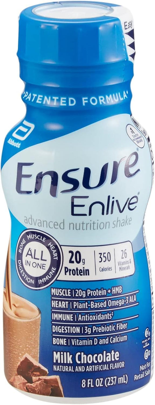 Abbott Ensure Enlive Chocolate Nutrition Shakes, 8oz Bottles, Case of 24 - Advanced Therapeutic Formula