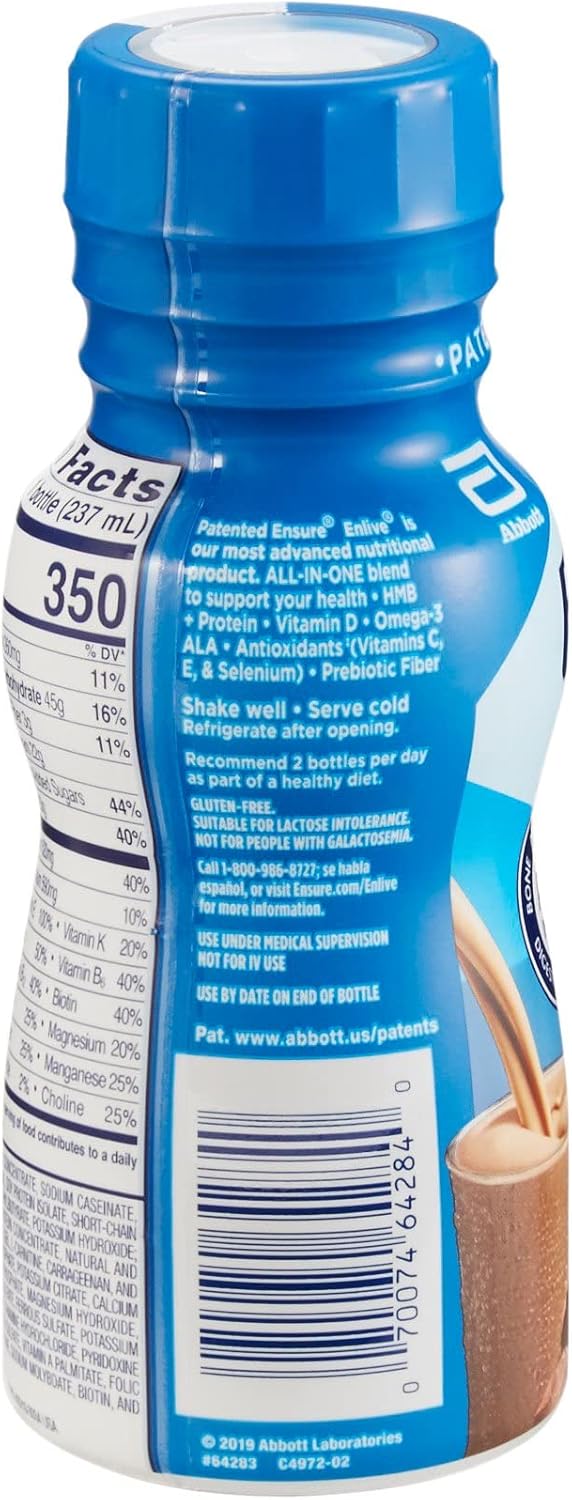 Abbott Ensure Enlive Chocolate Nutrition Shakes, 8oz Bottles, Case of 24 - Advanced Therapeutic Formula