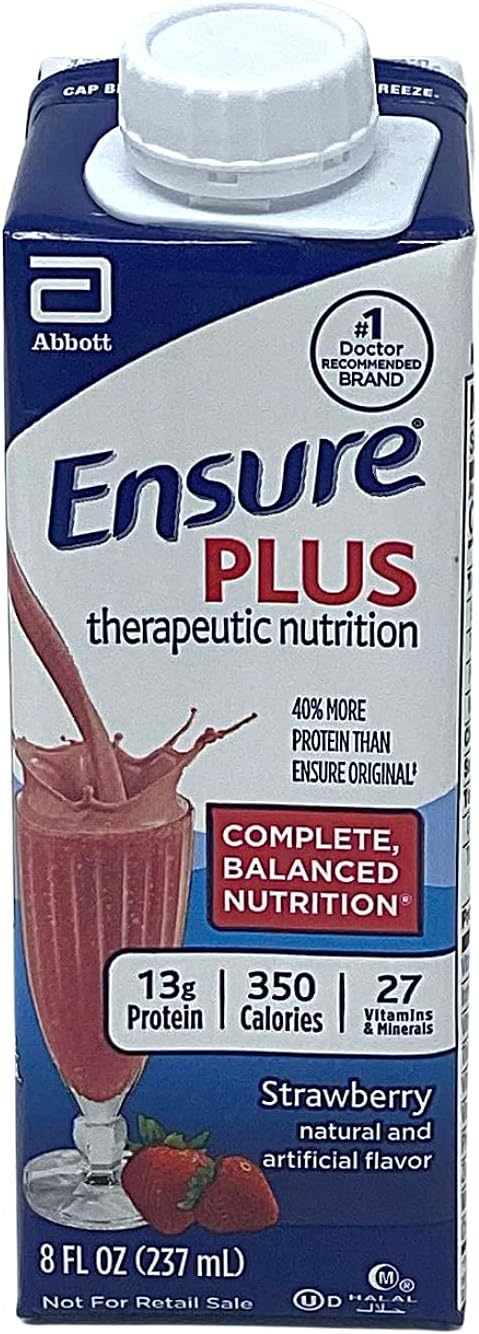Abbott Ensure Plus Strawberry Therapeutic Nutrition Drink, 8oz Carton, Case of 24