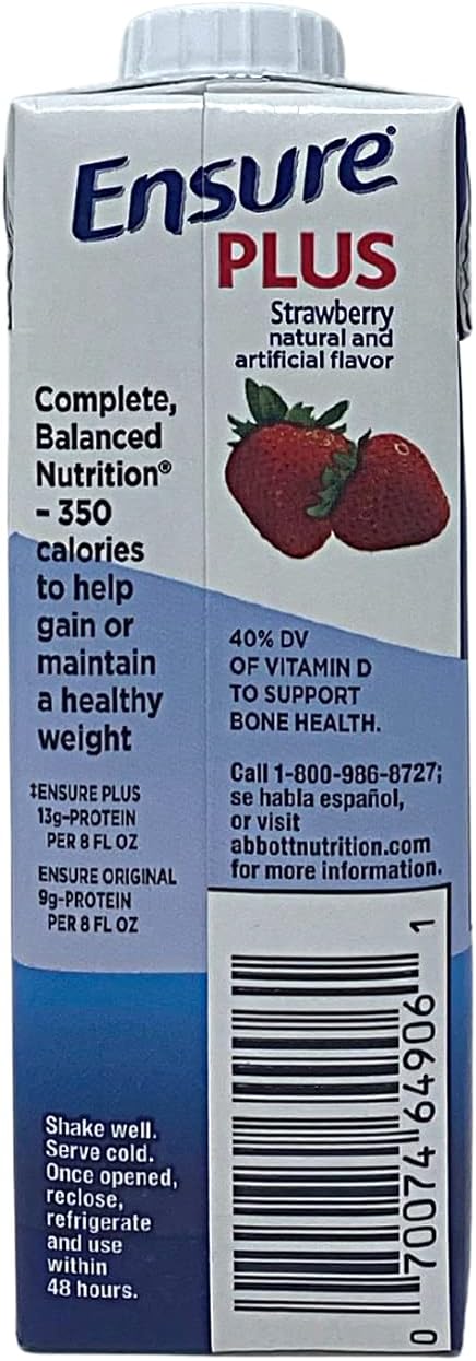 Abbott Ensure Plus Strawberry Therapeutic Nutrition Drink, 8oz Carton, Case of 24
