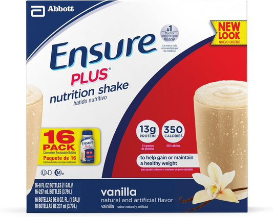 Abbott Ensure Plus Vanilla Nutrition Shake, 8oz, Pack of 16