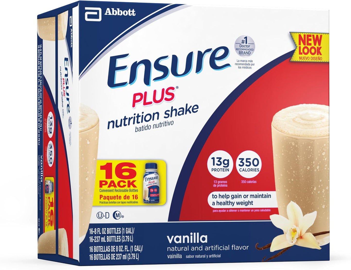 Abbott Ensure Plus Vanilla Nutrition Shake, 8oz, Pack of 16