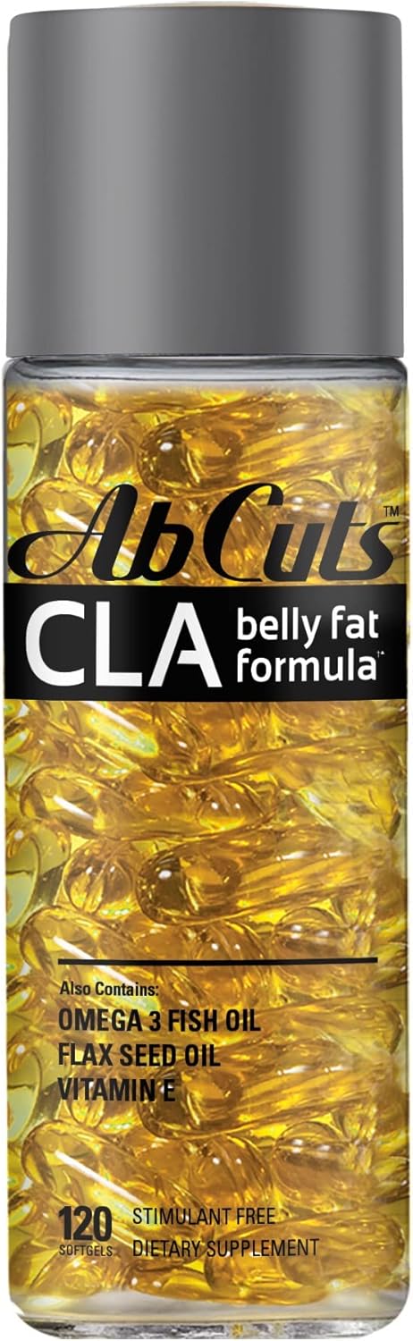 AbCuts CLA Belly Fat Formula - 120 Softgels with Omega 3 Fish Oil, Flaxseed Oil, and Vitamin E for Healthy Body Composition and Antioxidant Support