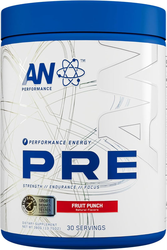 ABE All Black Everything AN Performance Pre-Workout Powder Supplement - Energy Drink Mix with 300mg Caffeine, Beta Alanine, Citrulline - Fruit Punch Flavor - 30 Servings - Third-Party Tested for Men & Women