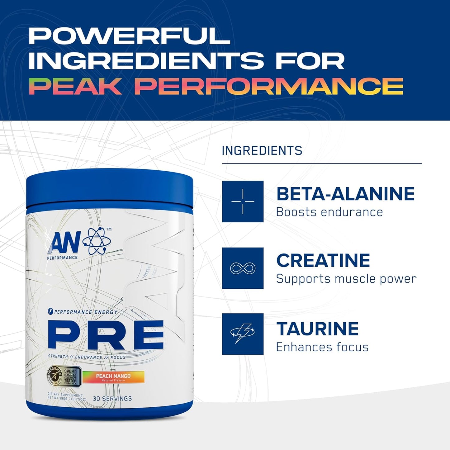 ABE All Black Everything AN Performance Pre-Workout Powder Supplement - Peach Mango, 30 Servings