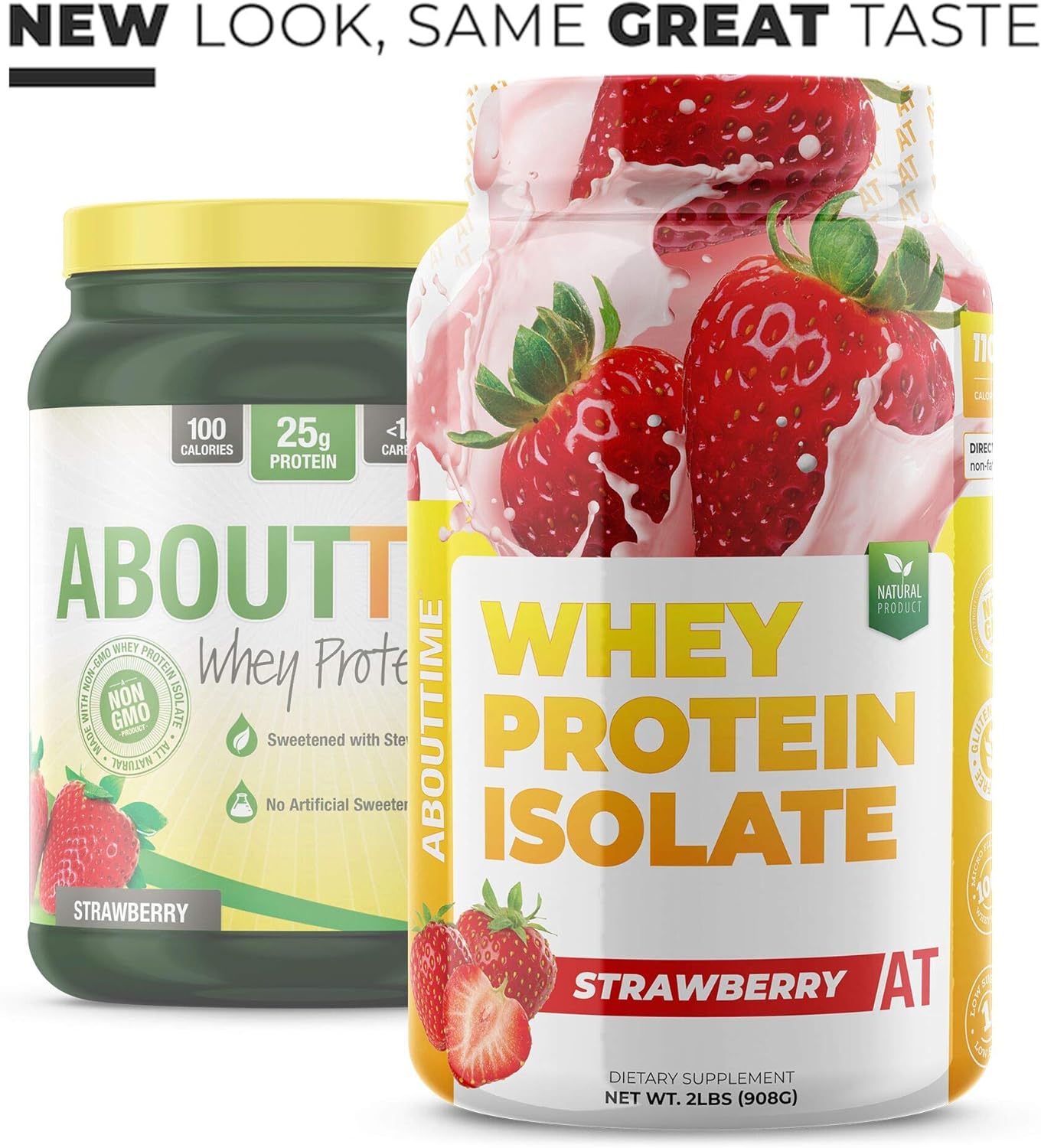 About Time Whey Protein Isolate Strawberry 2lb - 25g Protein, Non-GMO, Zero Fat & Sugars, No Artificial Sweeteners - 32 Servings