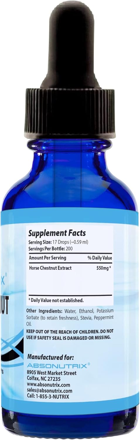 Absonutrix Horse Chestnut Extract 550mg Drops - 4 Oz (200 Servings) - Detox & Circulation Support - Third-Party Tested - USA Made
