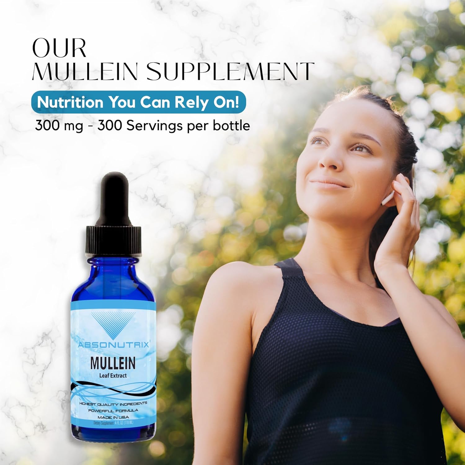 Absonutrix Mullein Liquid Supplement - 4 Oz, 300 Servings, Made in USA, Quick Absorption, Non-GMO, GMP Certified, Cruelty-Free