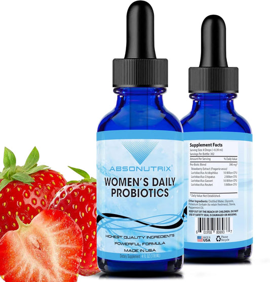 Absonutrix Women's Daily Probiotics Liquid Supplement - 390mg, 4oz, 302 Servings - Made in USA, Quick Absorption, Quality Ingredients - Non-GMO, GMP Certified, Cruelty-Free