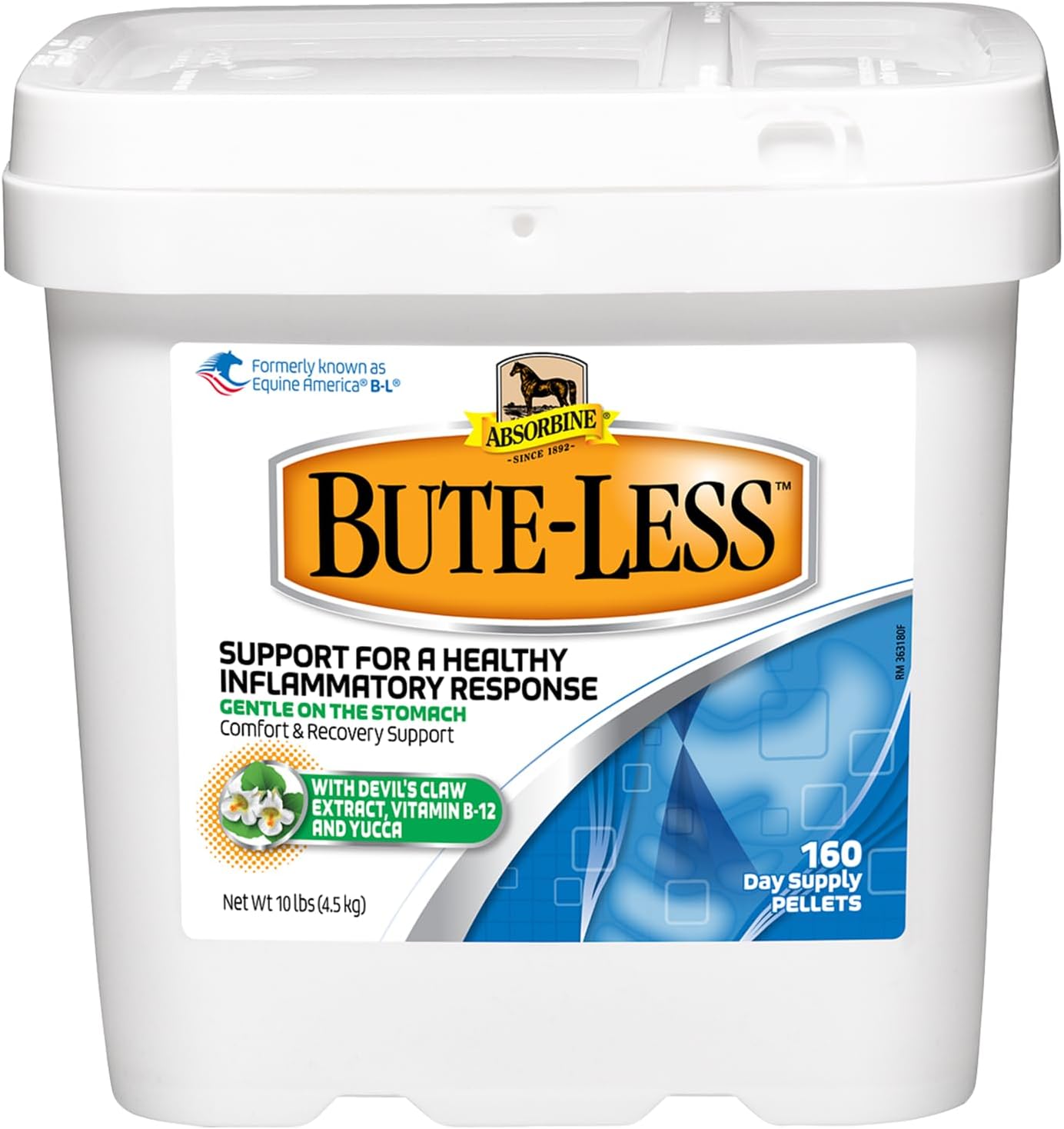 Absorbine Bute-Less Supplement: Supports Comfort & Recovery, Gentle on Stomach, Contains Devil’s Claw, Vitamin B-12, Yucca - 10 lb / 160 Days