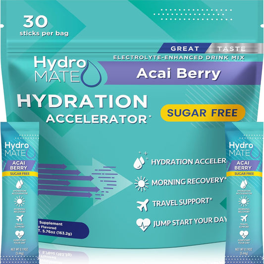 Acai Berry Electrolyte Powder Packets - Sugar Free Hydration with Vitamin C 30 Count