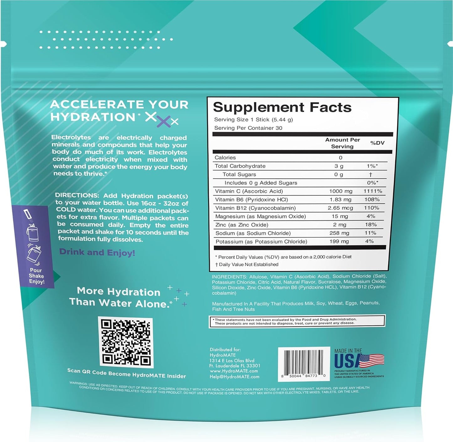 Acai Berry Electrolyte Powder Packets - Sugar Free Hydration with Vitamin C 30 Count
