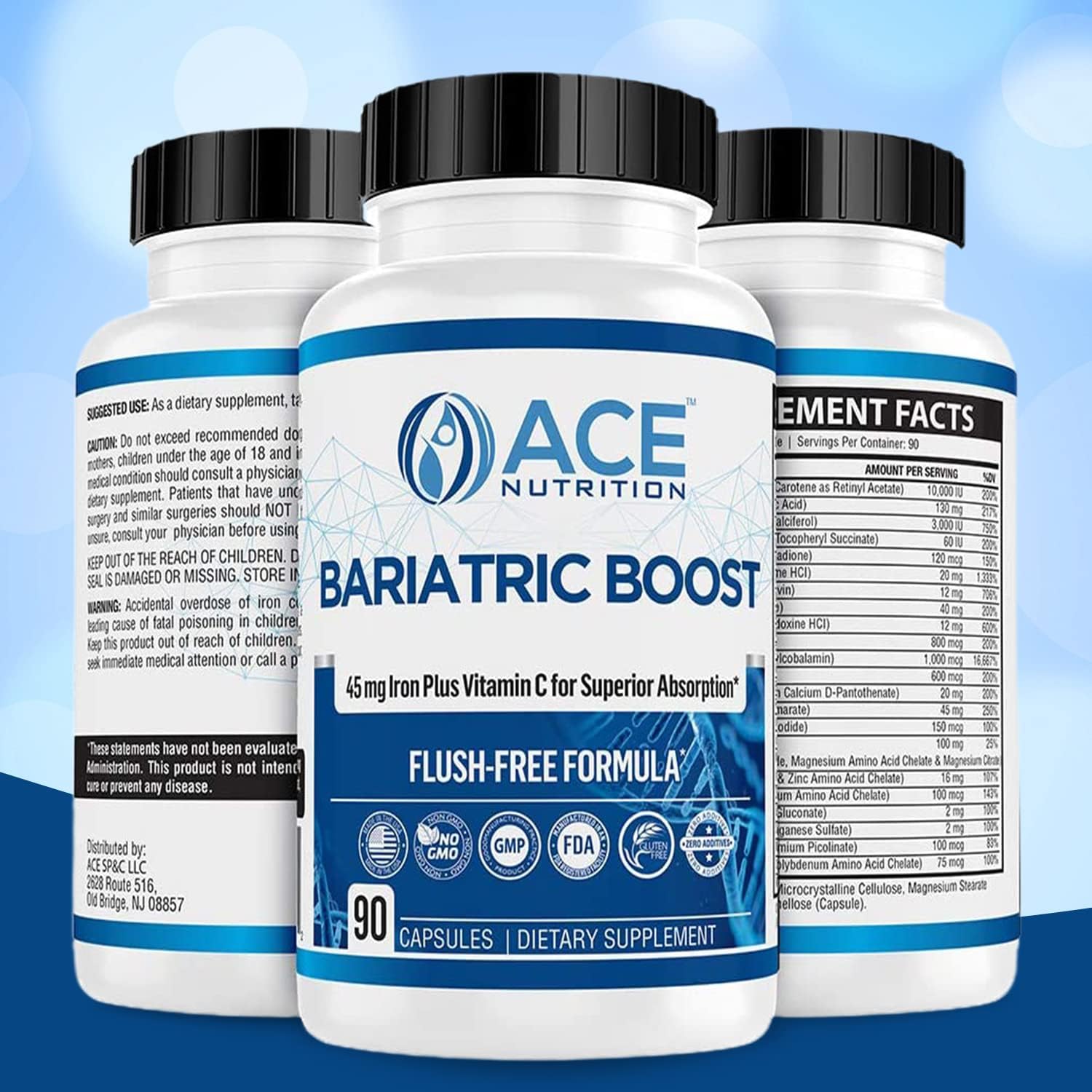 ACE NUTRITION Bariatric Boost One-A-Day Multivitamin - 90 Day Supply with Iron | Non-GMO, Gluten Free, Made in USA